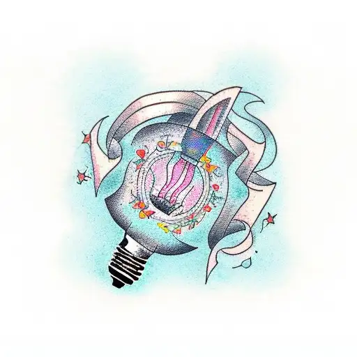 An innovative business idea represented by a light bulb surrounded by philosophical symbols tattoo design idea