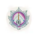 An innovative business idea represented by a light bulb surrounded by philosophical symbols tattoo design idea