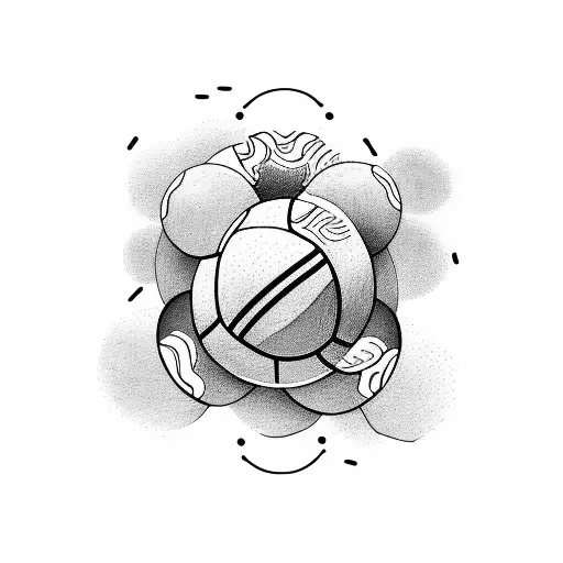 A group of students playing volleyball with chat bubbles above them filled with English words tattoo design idea