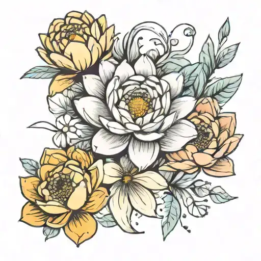 water Lily Daisy marigold poppy Daisy tattoo design idea