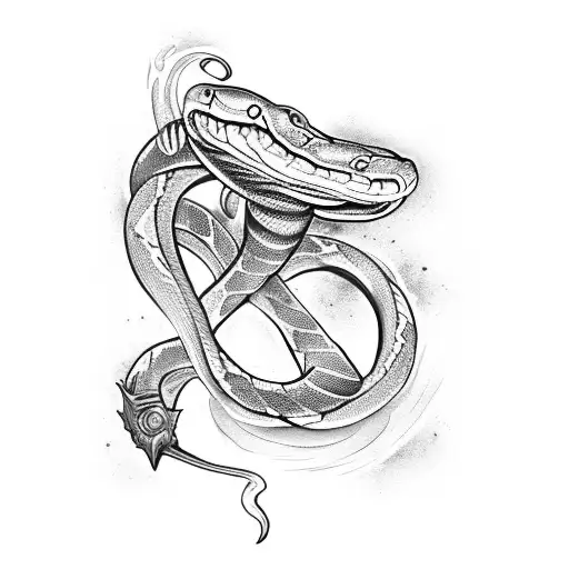 snake and parrying dagger with fire tattoo design idea