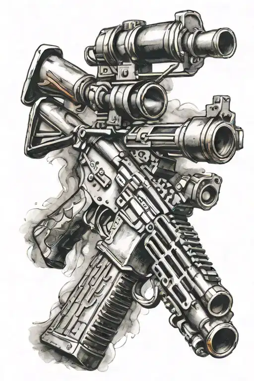 musket fading into modern M4A1 tattoo design idea
