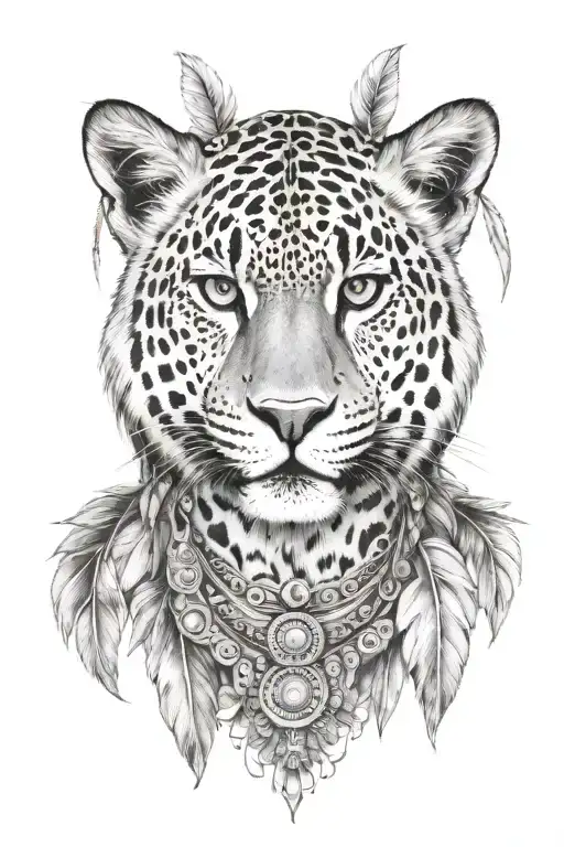 Brazilian Indian with Jaguar front face tattoo design idea