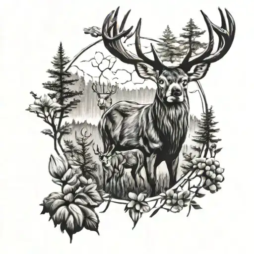wildlife, deer, family, outdoors, nature tattoo design idea