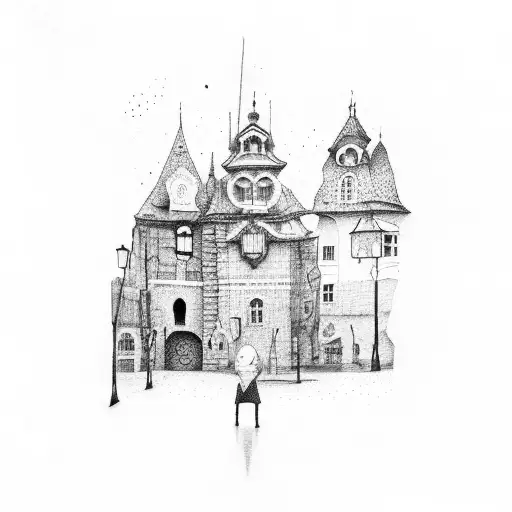 An abstract representation of Rønne's charming cobblestone streets tattoo design idea