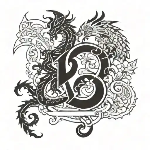 dragon and phoenix fighting with a letter Y and a flower by Liz Scout tattoo design idea