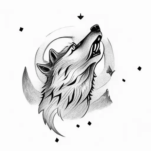 A fierce wolf howling at the moon with the word 'lealtad' (loyalty) written underneath tattoo design idea