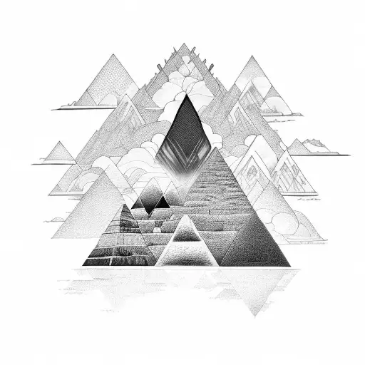 An intricate design of interconnected pyramids, representing the pursuit of knowledge and wisdom tattoo design idea