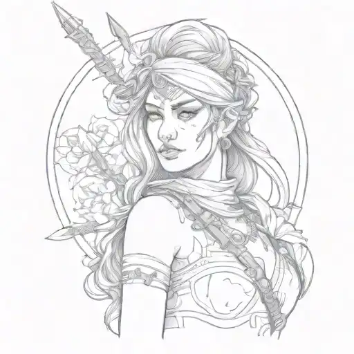 mujer guerrera tattoo design idea