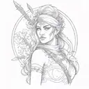 mujer guerrera tattoo design idea