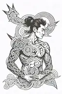 Men's tattoo, brutal, medium size, calm, zen, success, space, confidence, Japanese style tattoo design idea