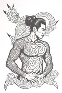 Men's tattoo, brutal, medium size, calm, zen, success, space, confidence, Japanese style tattoo design idea