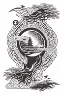 Men's forearm tattoo, brutal, medium size, calm, zen, success, space, confidence, Japanese style tattoo design idea