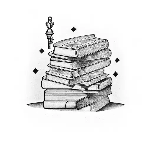 A tattoo of a stack of books with a keyhole and the words 'Unlock Your Mind' tattoo design idea