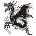 fantasy dragon breathing fire tattoo design idea