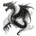 fantasy dragon breathing fire tattoo design idea