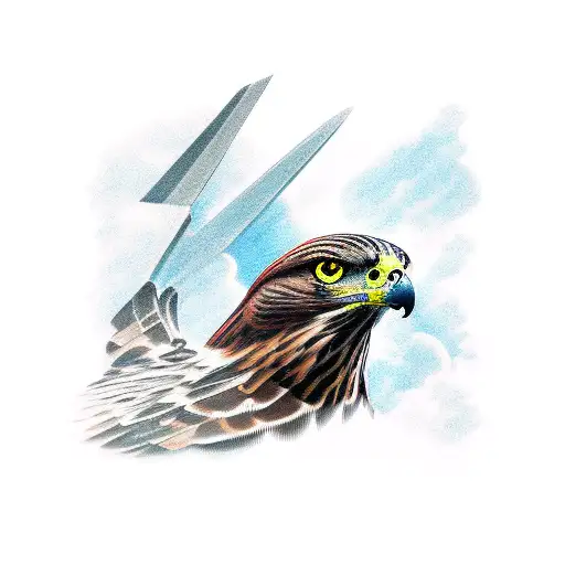 falcon eyes in medieval battlefield tattoo design idea