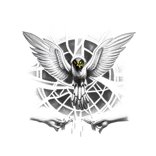 hawk eyes in medieval battlefield tattoo design idea
