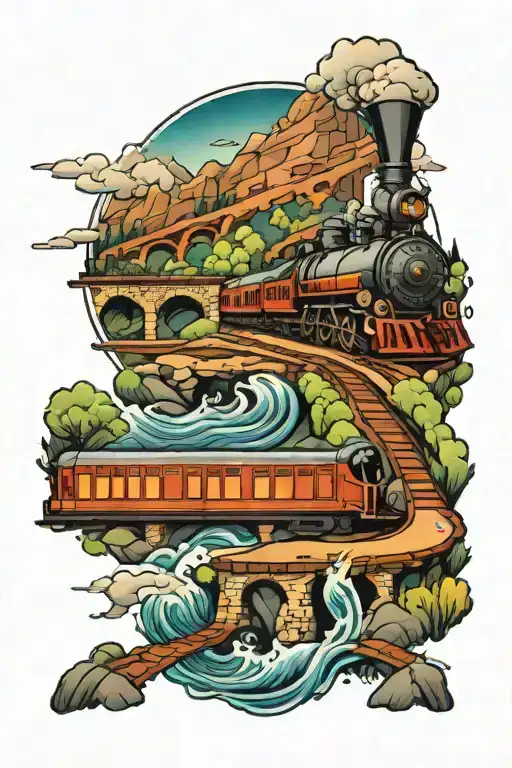 train track winding river tattoo design idea