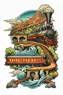 train track winding river tattoo design idea