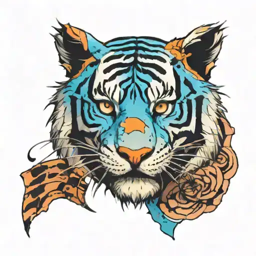tiger head with scar on the eye with sharingan and the other blue tattoo design idea