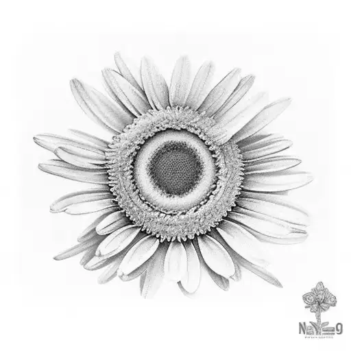 warrior in a garden of aster and daisy flowers tattoo design idea