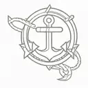 A minimalist tattoo design combining elements of the Coast Guard emblem, an anchor, and the Guam Seal in a cohesive and artistic way tattoo design idea