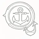 A minimalist tattoo design combining elements of the Coast Guard emblem, an anchor, and the Guam Seal in a cohesive and artistic way tattoo design idea