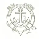A minimalist tattoo design combining elements of the Coast Guard emblem, an anchor, and the Guam Seal in a cohesive and artistic way tattoo design idea