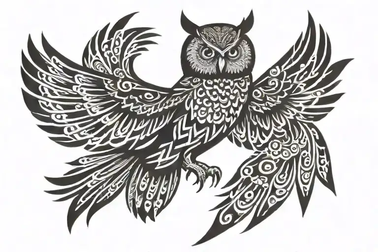 owl flying tattoo design idea