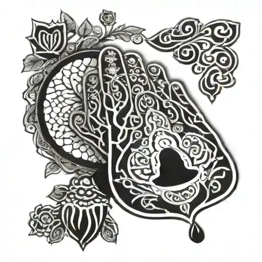 Hamsa hand with Buddha and tree of life  tattoo design idea
