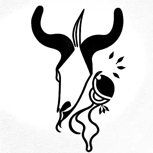 capricorn with little flowers and a bird sitting on their horn tattoo design idea