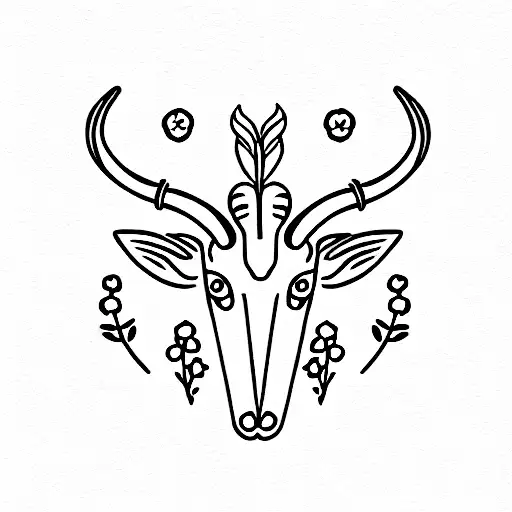 capricorn with little flowers and a bird sitting on their horn tattoo design idea