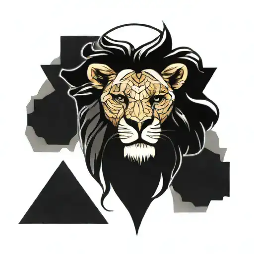 Geometry half face lion and half face of skull tattoo design idea