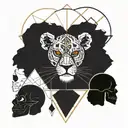Geometry half face lion and half face of skull tattoo design idea
