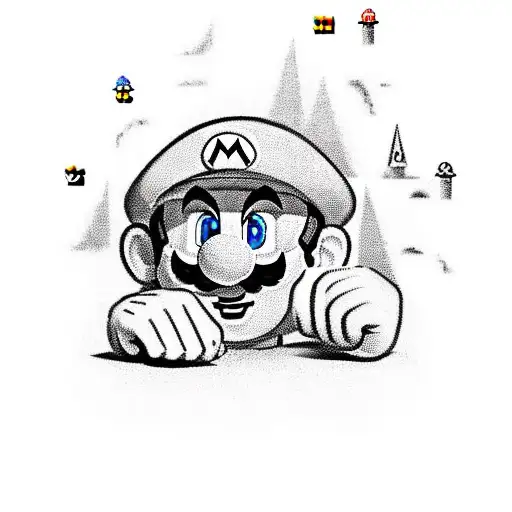 Super Mario battling a Purana plant in a new-school style tattoo design idea