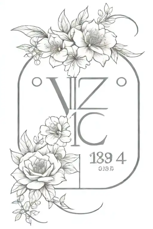 flowers and Roman numeral date 18 04 2023 incorporated tattoo design idea