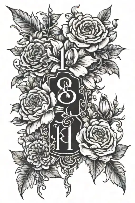 flowers and Roman numeral date 18 04 2023 incorporated tattoo design idea