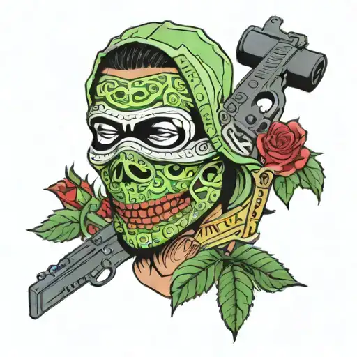 Ski Mask featuring  money notes gun drugs roses tattoo design idea