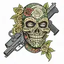Ski Mask featuring  money notes gun drugs roses tattoo design idea