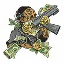 Ski Mask featuring  money notes gun drugs roses tattoo design idea
