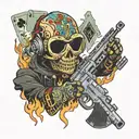 Ski Masked Criminal featuring fire money guns dices 777 tattoo design idea