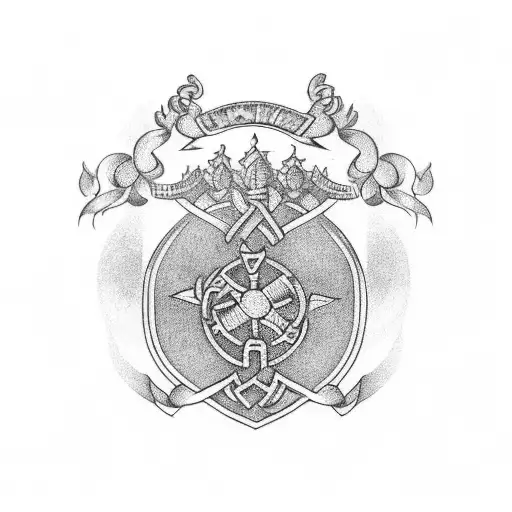 Irish sleeve with Doyle and Leahy family crests tattoo design idea