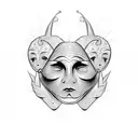 Comedy and tragedy masks tattoo design idea