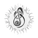 treble clef and burning sun tattoo design idea