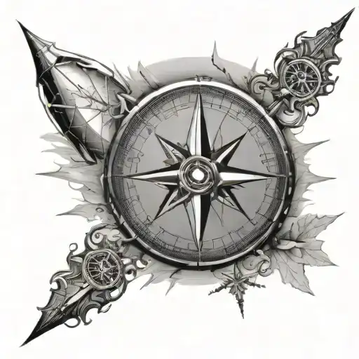 compass with North compass has a snow flake, south compass point is ocean waves, west compass point has wind and east co tattoo design idea