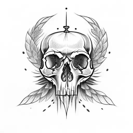 A skull wearing a dark crow as a crown tattoo design idea