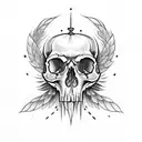 A skull wearing a dark crow as a crown tattoo design idea