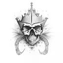A skull wearing a dark crow as a crown tattoo design idea