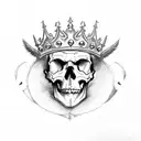 A skull wearing a dark crow as a crown tattoo design idea